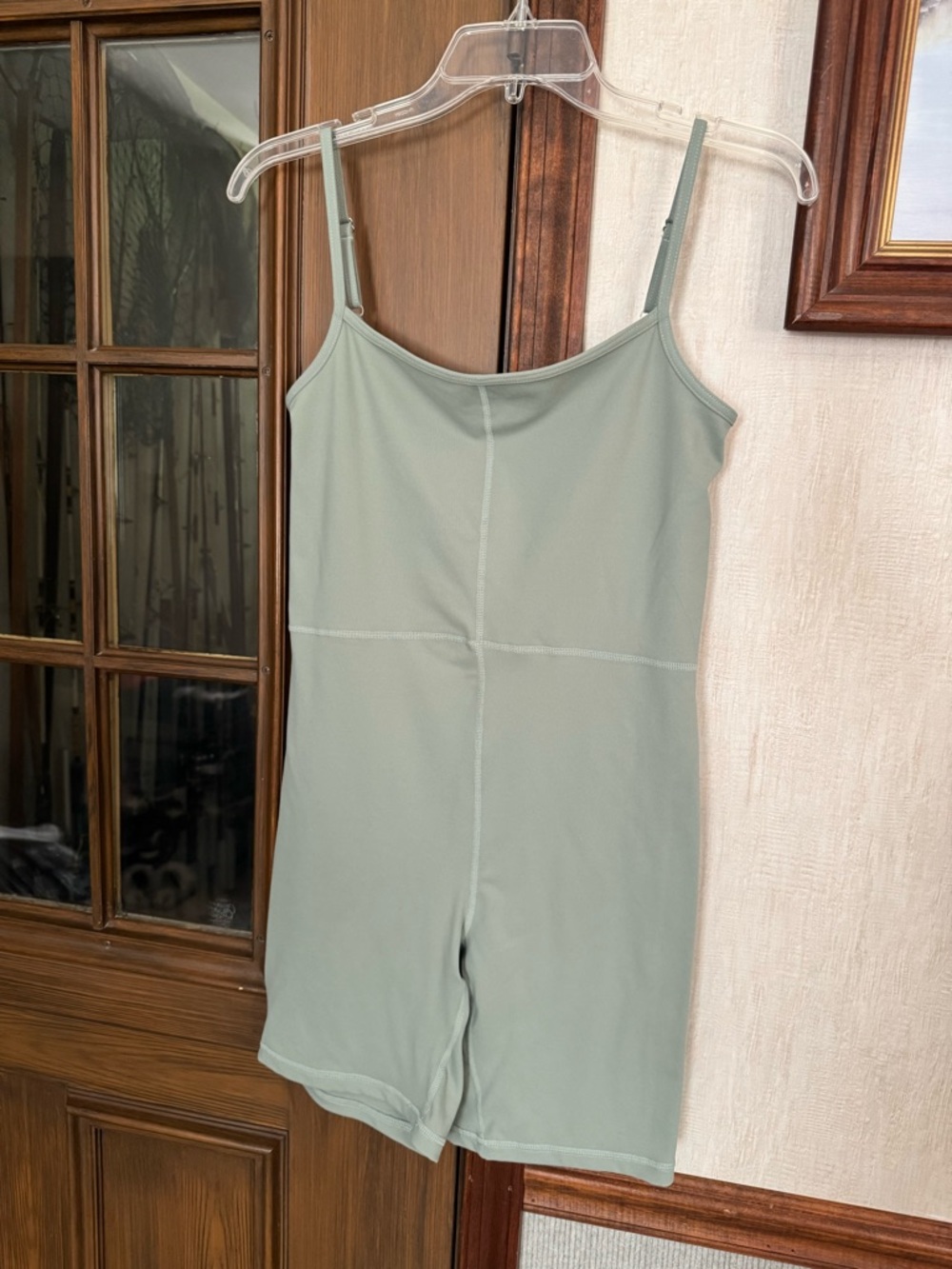 Sage Green Workout Romper with Adjustable Straps